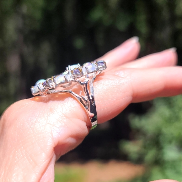 Blue Opals & Lolite 925 sterling cocktail ring sz 8.5 - Picture 8 of 8